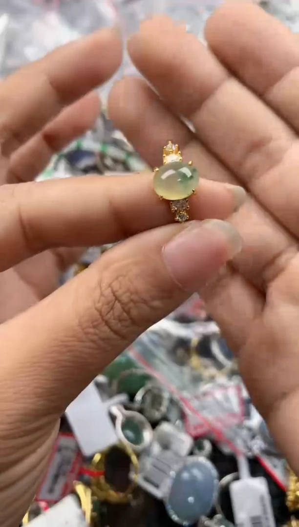 银S925镶嵌戒指翡翠666---10