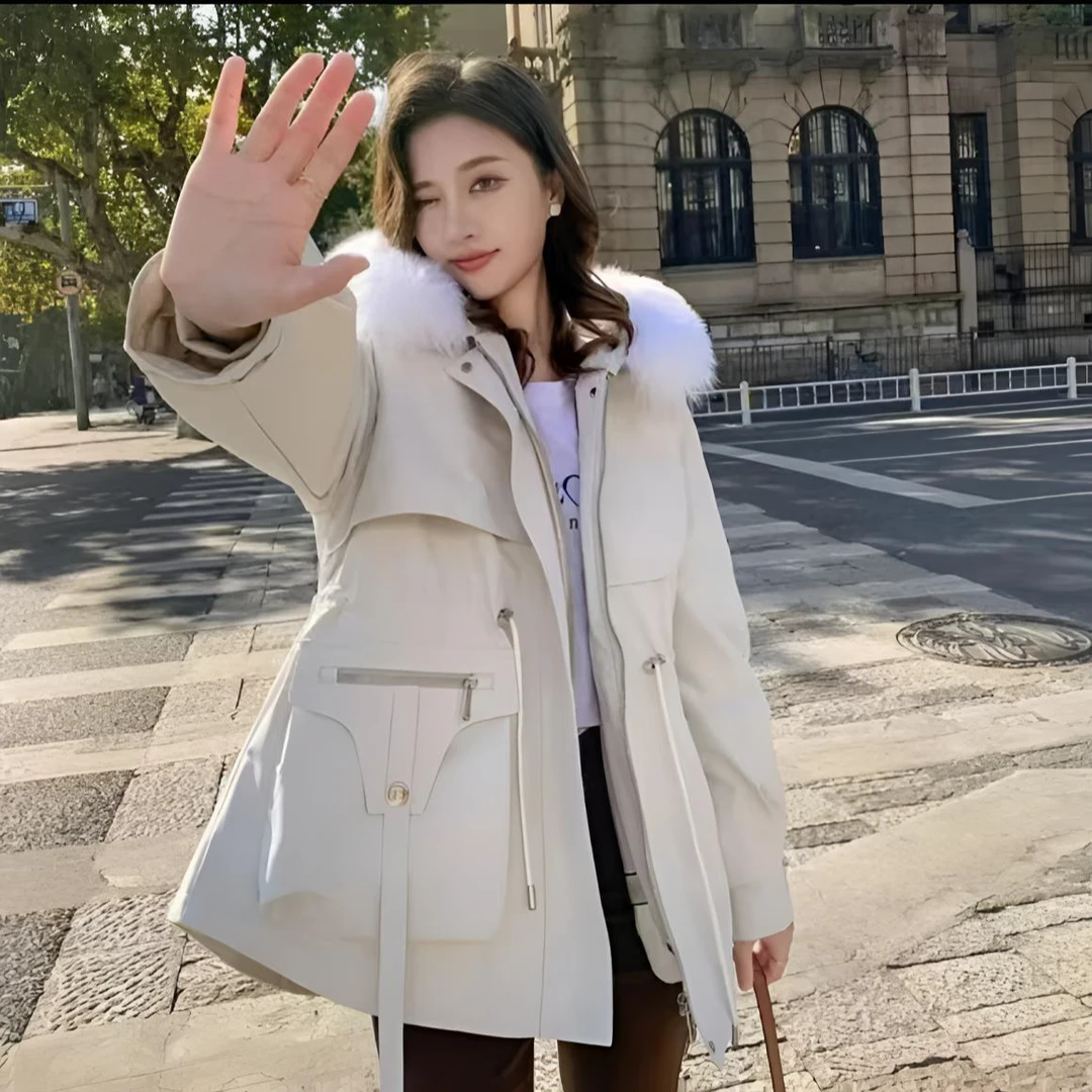 【万人迷】海宁皮草女新款狐狸毛领兔毛内胆可拆卸派克服外套M2366