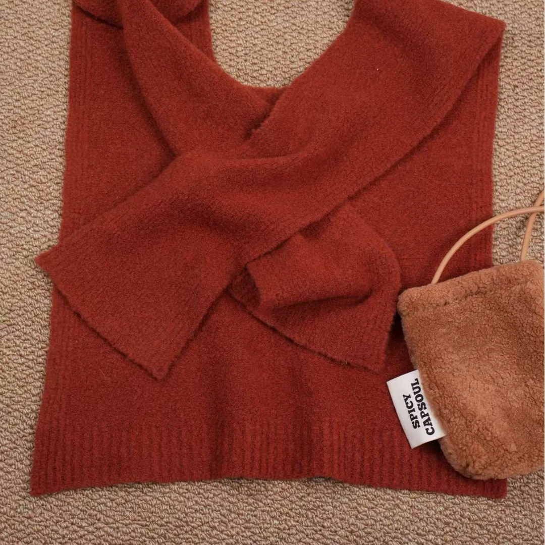 极简风女常规款保暖纯色针织披肩外搭搭肩围巾