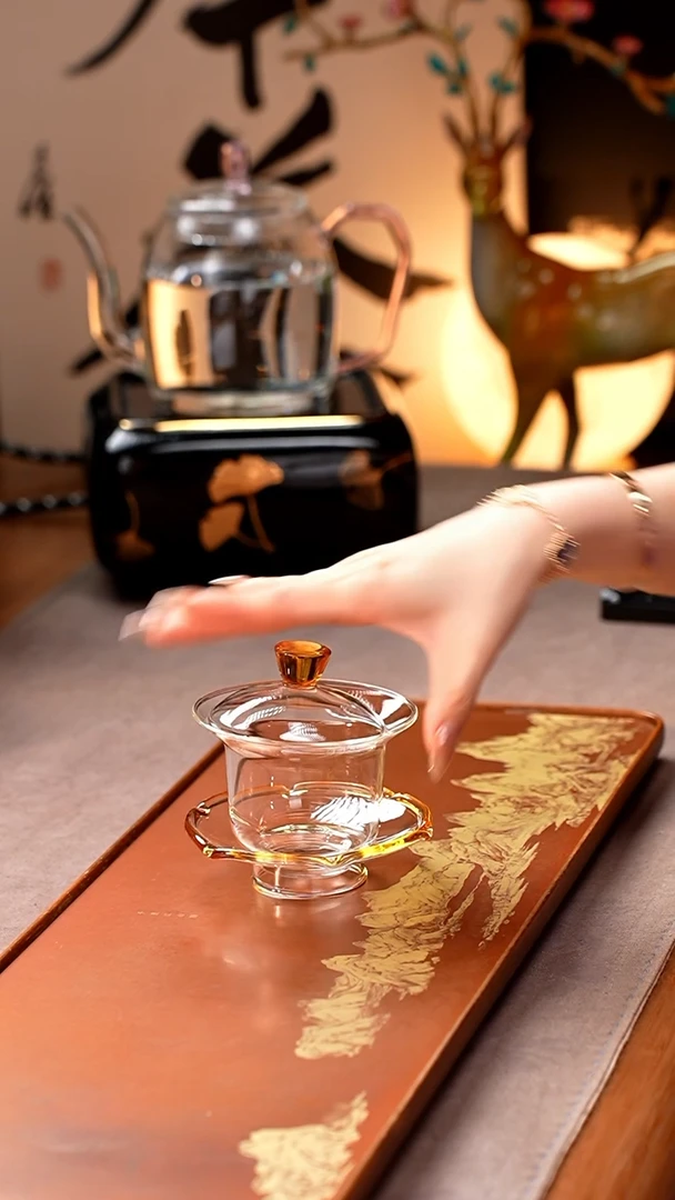 禾器/晶彩禾荷盖碗/浅黄/定制版