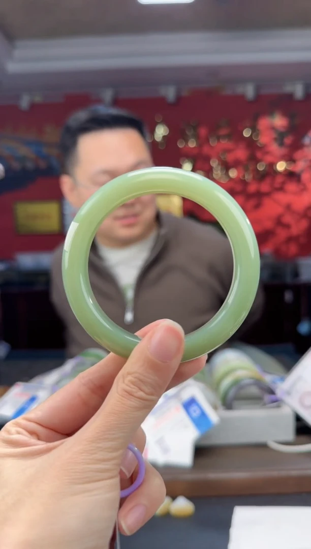 未镶嵌手镯和田玉且末瓷蓝正装镯60+