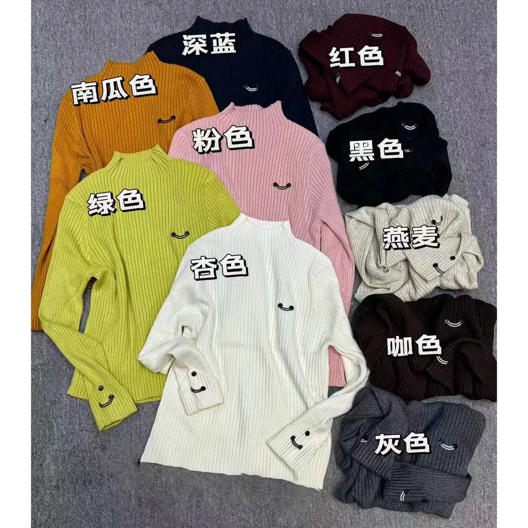 韩系温柔风减龄半高领纽扣笑脸长袖打底毛衣