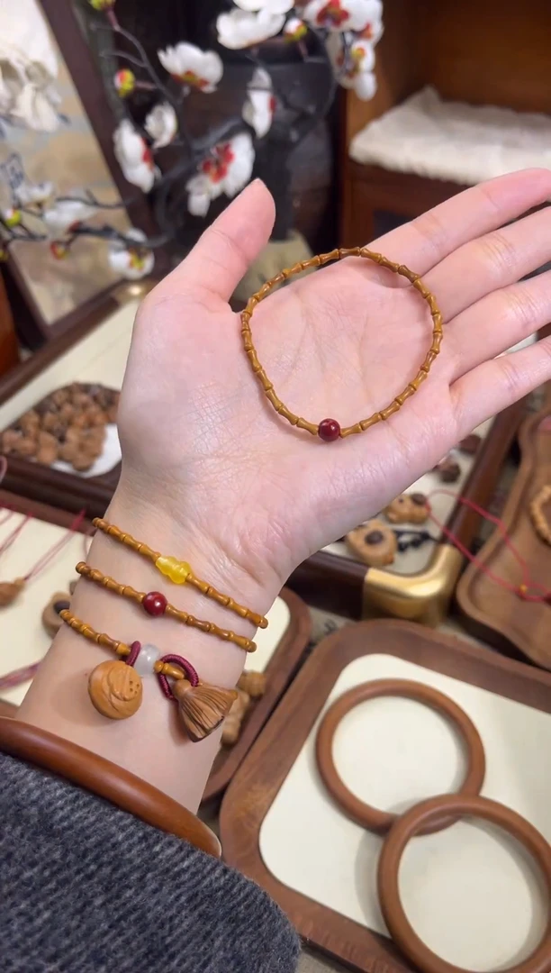 手串桃核【桃缘序】竹节「红色莎莎」桃木桃核辟、挡、驱、护 备注手围