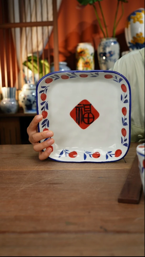 瓷片【简家甄选】景德镇设计师釉下手绘陶瓷餐具