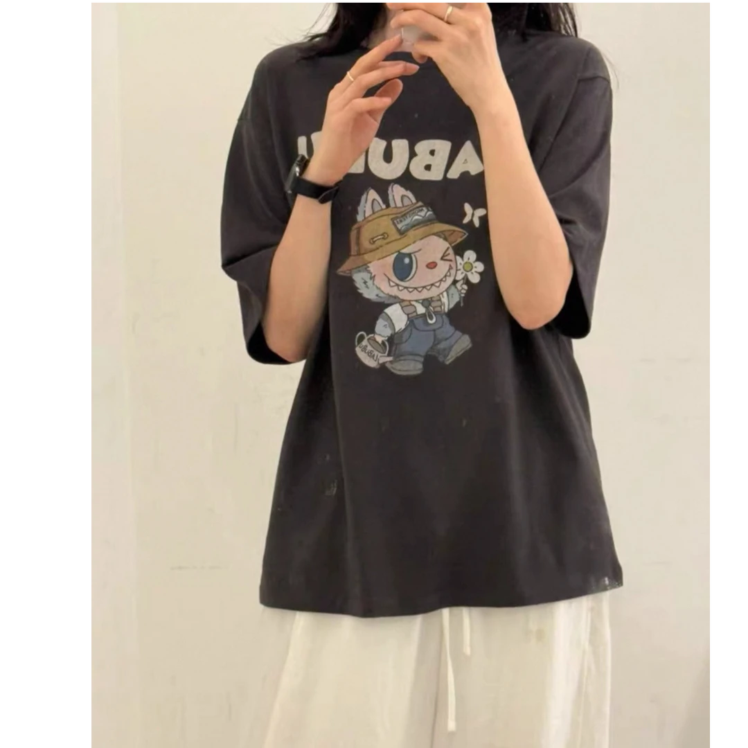 泡菜 MONE 夏季新款宽松慵懒风卡通印花短袖T恤