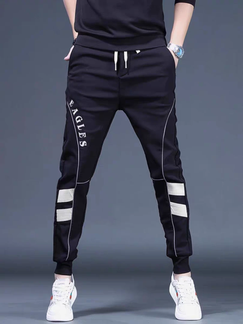 修身小脚薄款休闲裤男士夏季潮流时尚百搭微弹舒适松紧腰束脚裤