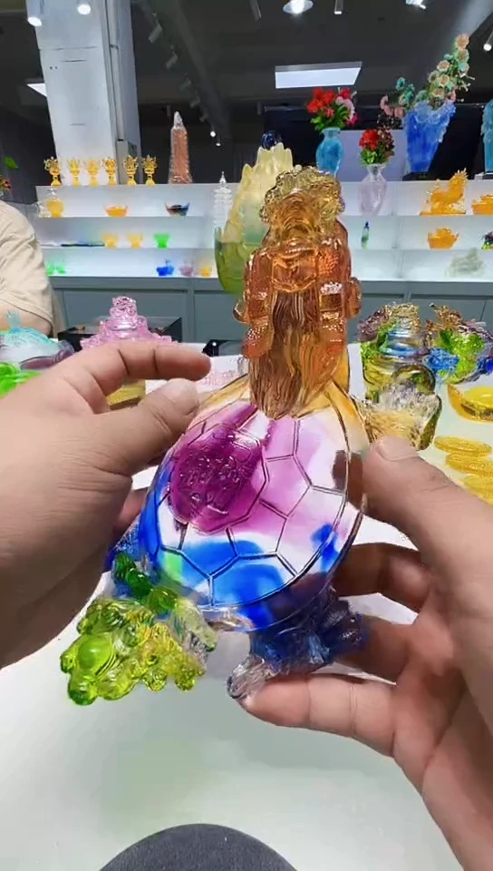 泥塑古法琉璃招财龙龟摆件