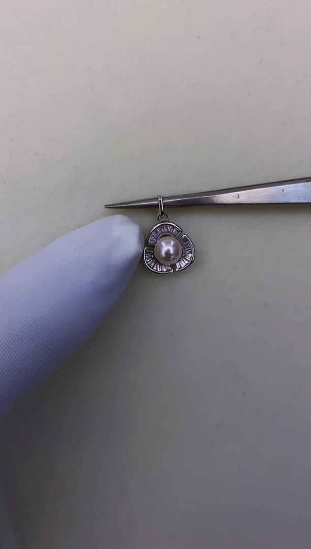 银S925镶嵌akoya设计款吊坠海水珍珠6.5-7mm（赠链）