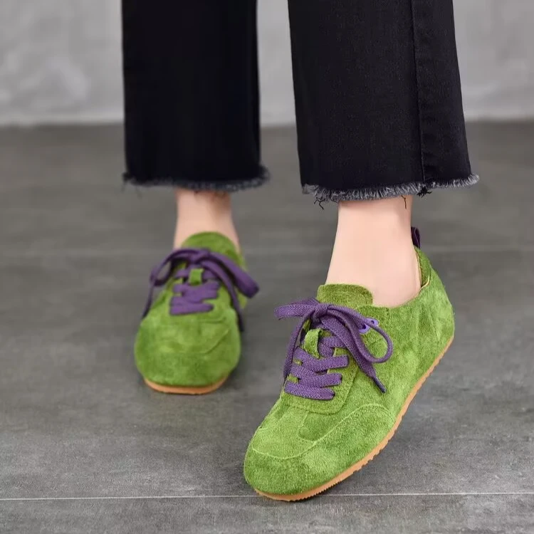 真皮丑萌德训鞋系带博肯鞋休闲韩版运动鞋2025新款低跟平底单鞋女