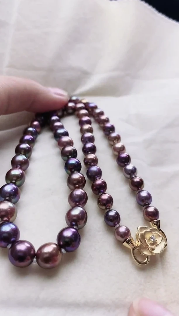 项链银S925镶嵌淡水珍珠淡水紫珠项链