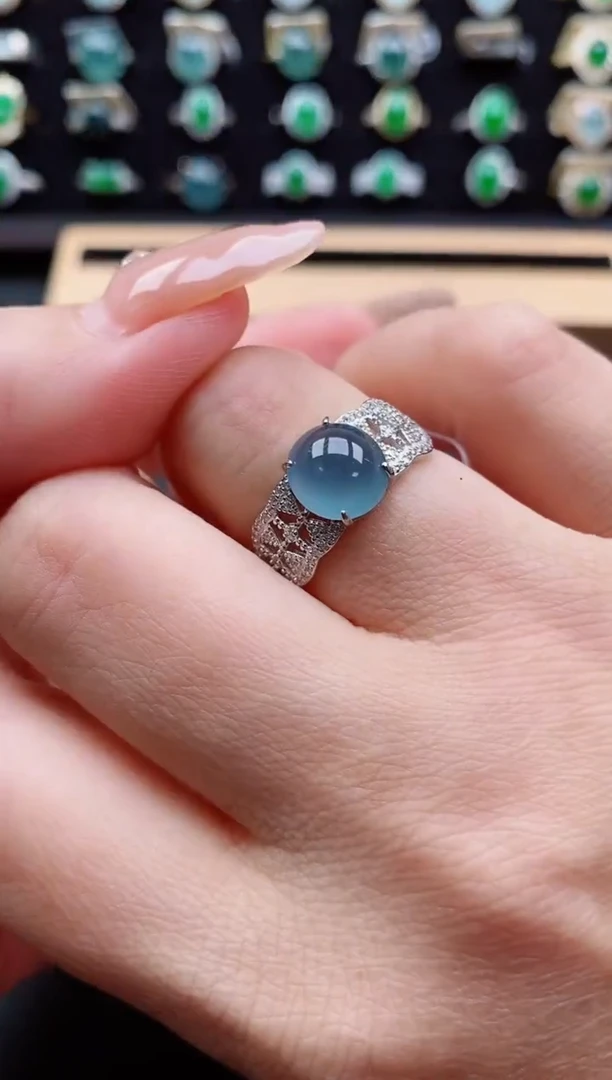 银S925镶嵌戒指翡翠1