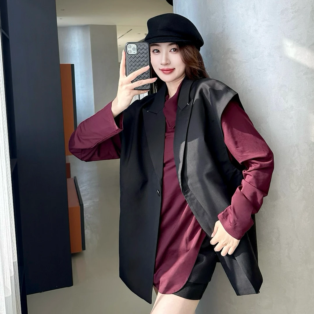 Merasoul设计感女装2025秋季新款西装马夹双排扣高级感御姐范套装