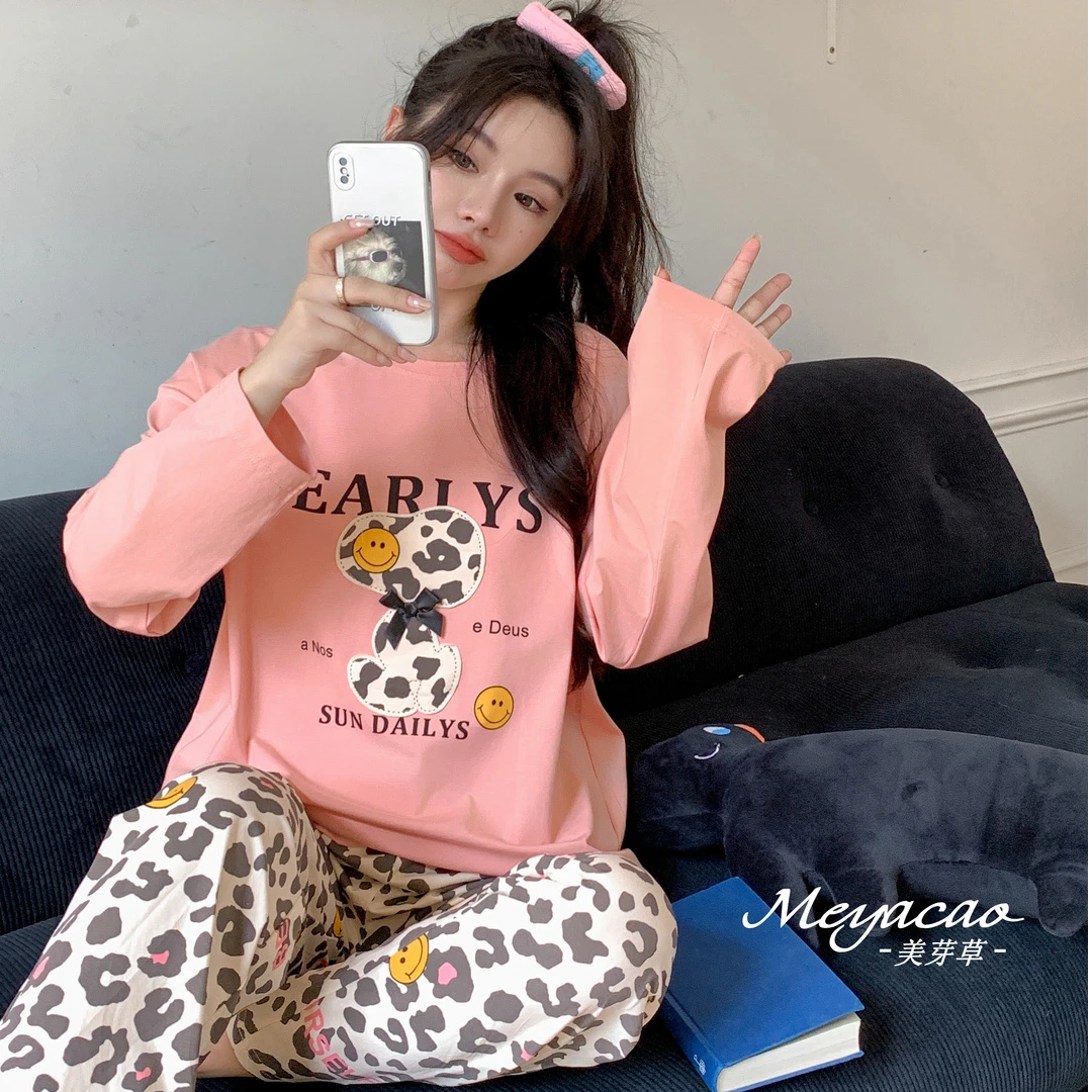 女款 24022 秋季长袖长裤成人睡衣家居服套装家居服冬季卡通休闲