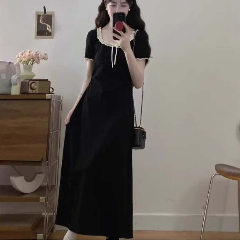 大码女装290斤胖MM甜美蕾丝边修身气质显瘦连衣裙1276