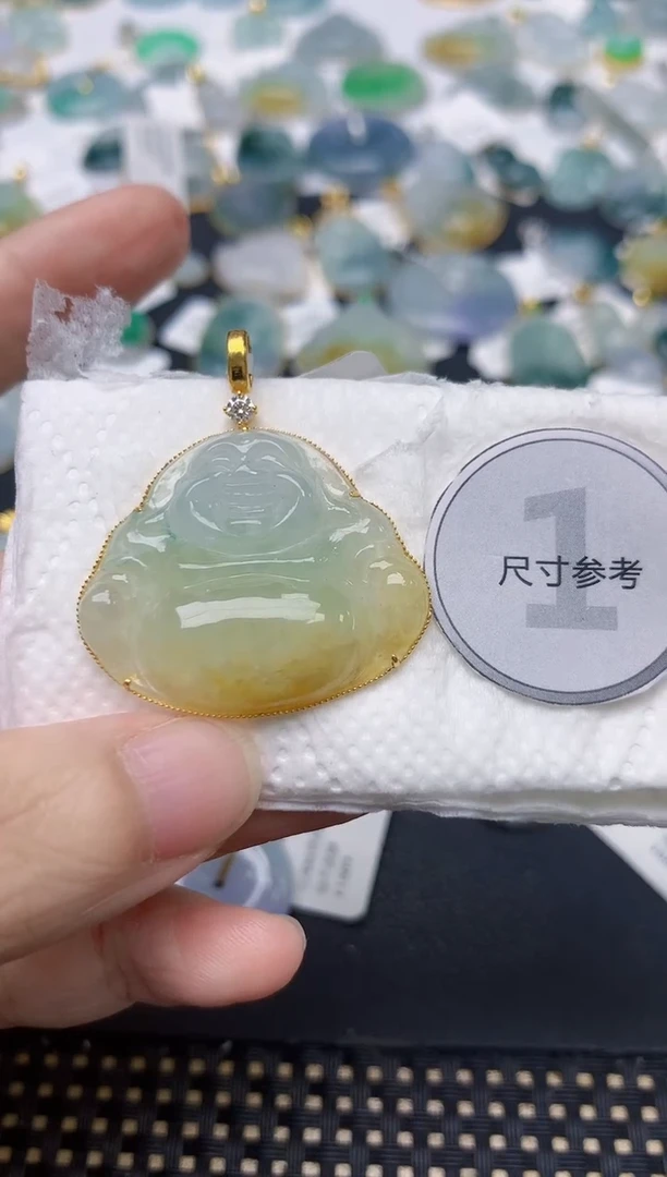 颈饰18K金镶嵌翡翠天然缅甸A货翡翠