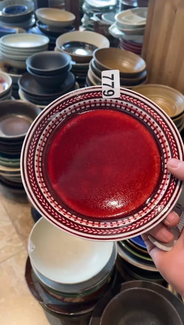 【闪购商品】瓷片779钧红刻刀月心花边盘