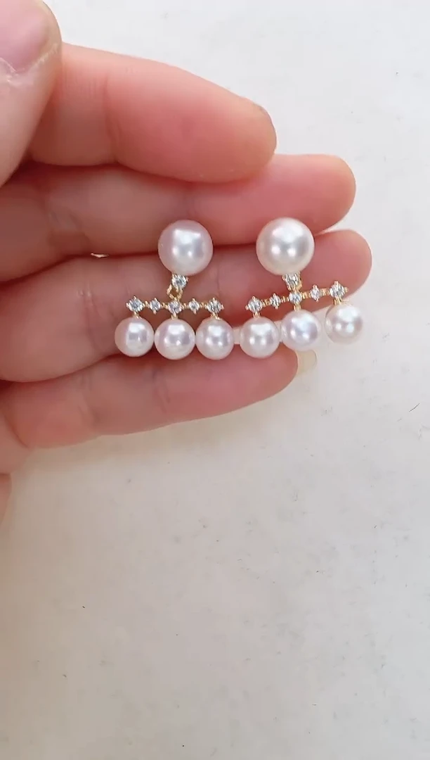 【闪购商品】淡水珍珠耳饰合金三珠灵动