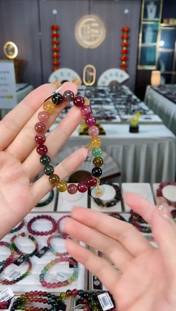 未镶嵌老矿碧玺色彩虹油料单圈手串8mm+碧玺dan多样性发货一条