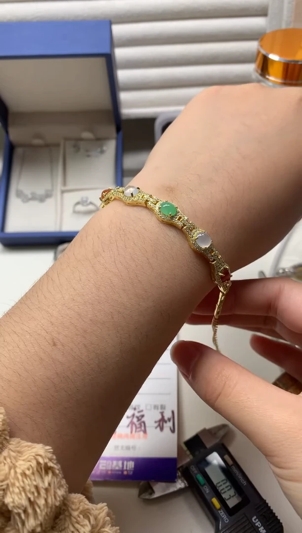 银S925镶嵌戒指翡翠三****?手链