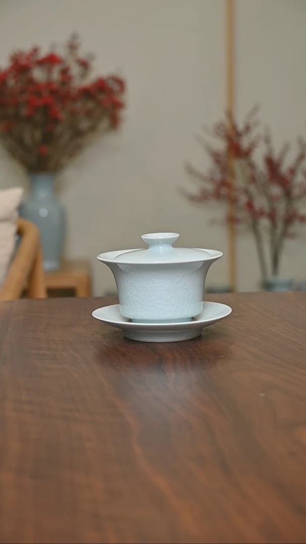 【闪购商品】其他月白釉朱家汝窑款马蹄盖碗100毫升一级