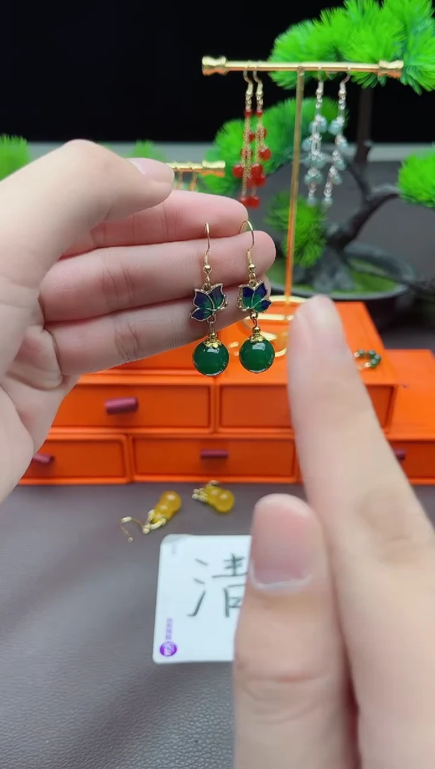 玛瑙/玉髓耳饰银S925镶嵌337