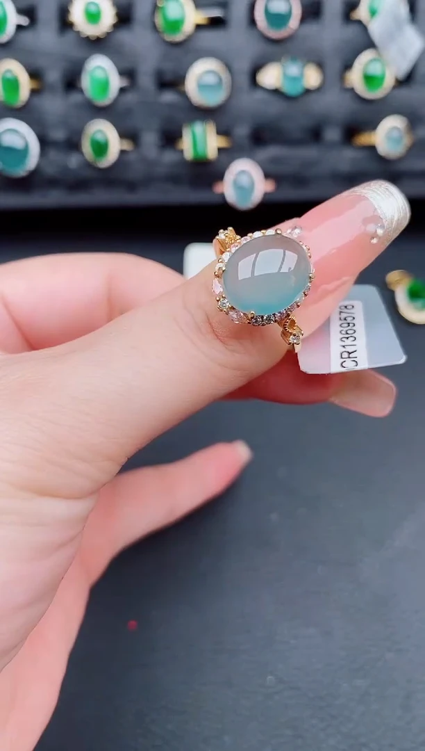 翡翠戒指银S925镶嵌天然a货翡翠377