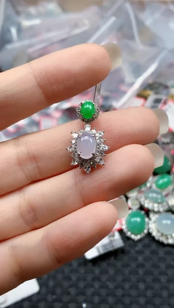 银S925镶嵌戒指翡翠天然A货缅甸翡翠