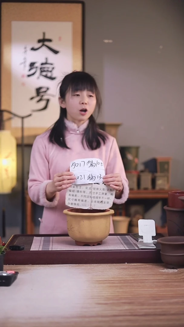 紫砂花盆瑕疵粉浆刻绘小葵式一只无托