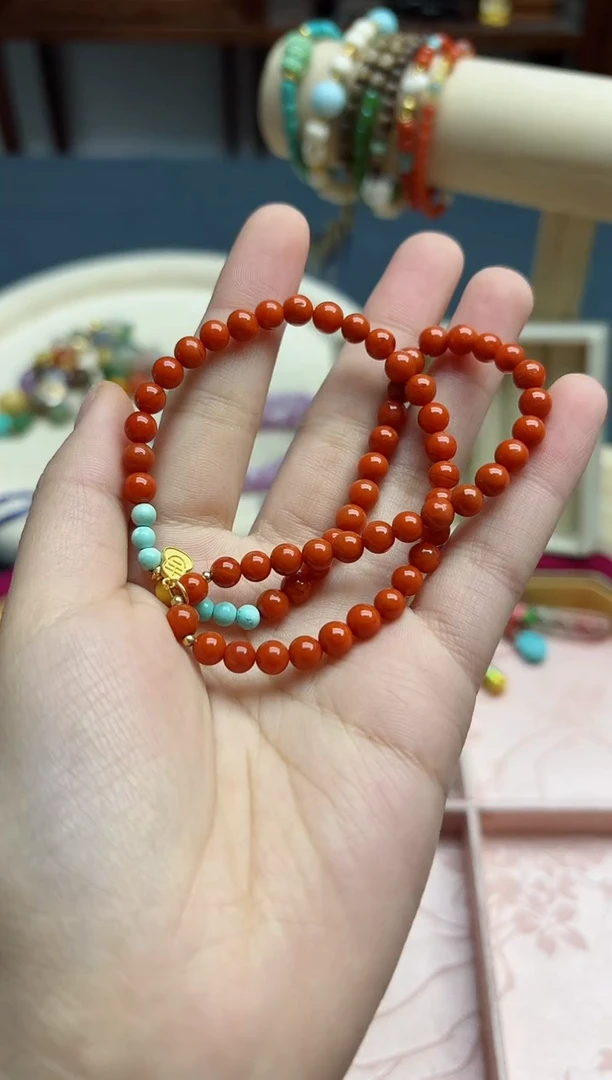 【闪购商品】南红玛瑙手串未镶嵌南红5+mm双圈手串*1 DN