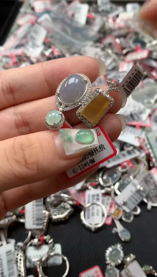 银S925镶嵌戒指翡翠天然A货缅甸翡翠