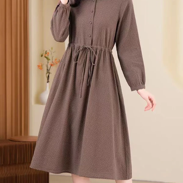 春季新款2026文艺复古波点连衣裙纯棉透气百搭显瘦长袖连衣裙691