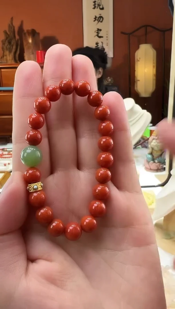 【闪购商品】南红玛瑙手串18K金镶嵌南红8mm