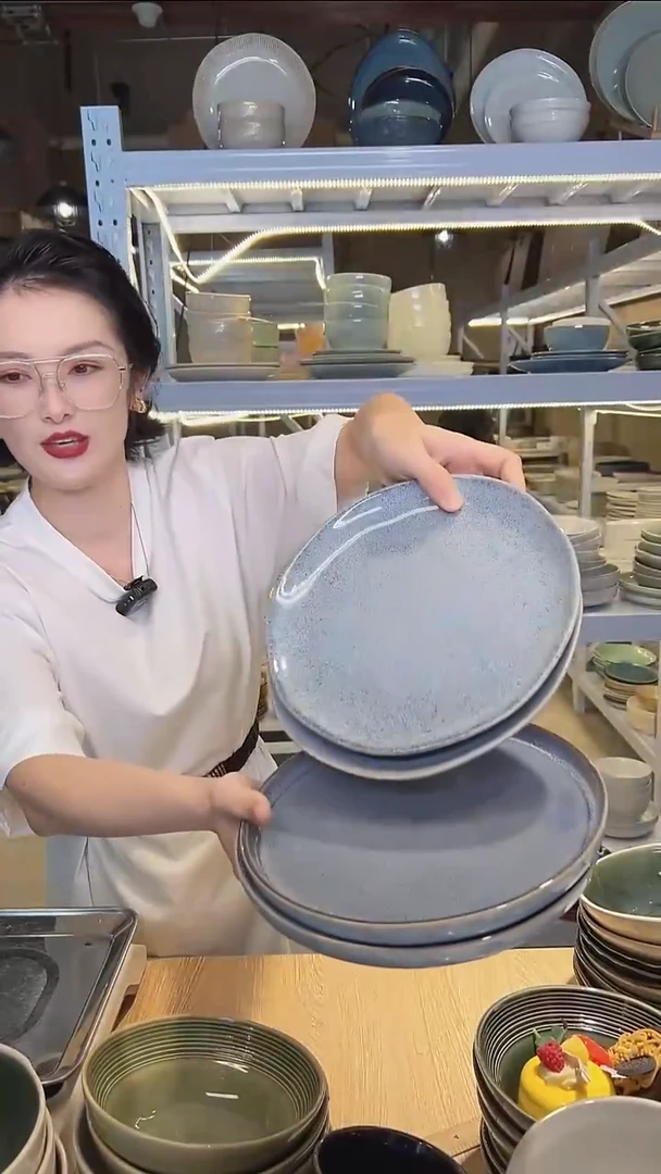瓷64（八寸盘）外贸尾货高温釉下彩陶瓷餐具默认微瑕