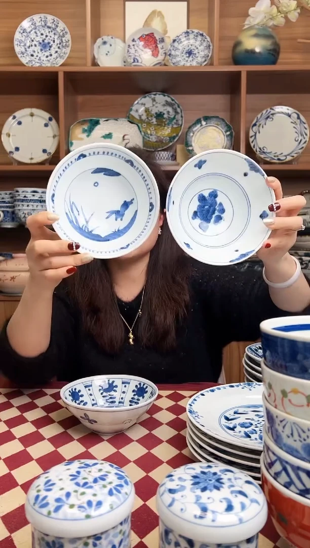 【闪购商品】瓷片海边之兔+浓牡丹14cm斗笠宽碗