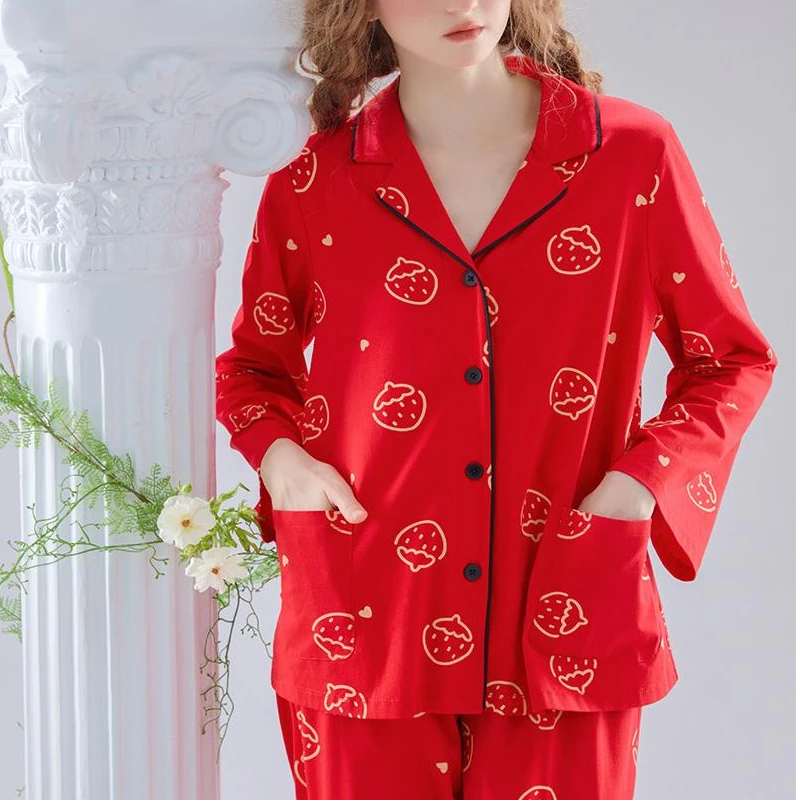 宝丽棉印花睡衣女春秋季长袖冬季薄款大码舒适休闲家居服秋241102