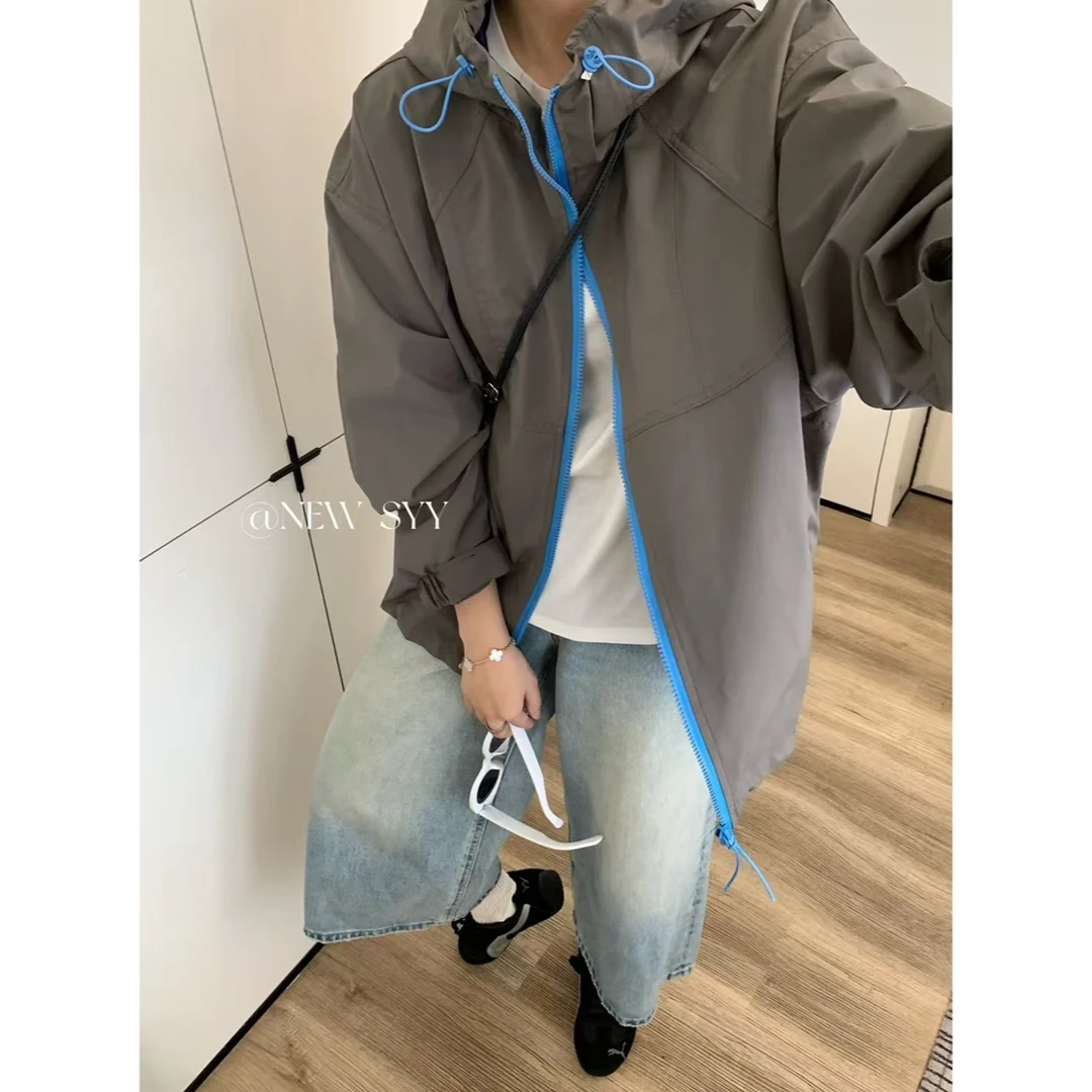 清882562 欧货连帽抽绳冲锋衣女春款韩版宽松休闲户外防风衣外套
