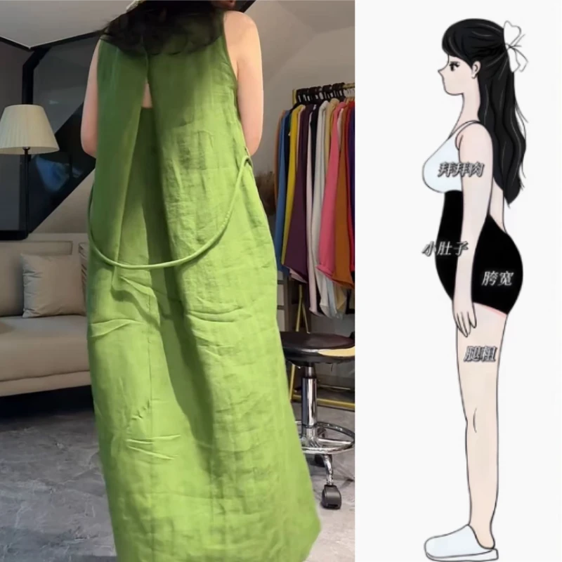 早秋新款梨型身材无袖背心显瘦慵懒风气质时尚遮肉洋气镂空连衣裙