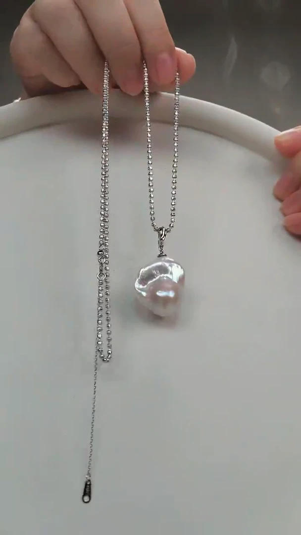 淡水珍珠银S925镶嵌颈饰爱迪生巴洛克吊坠项链