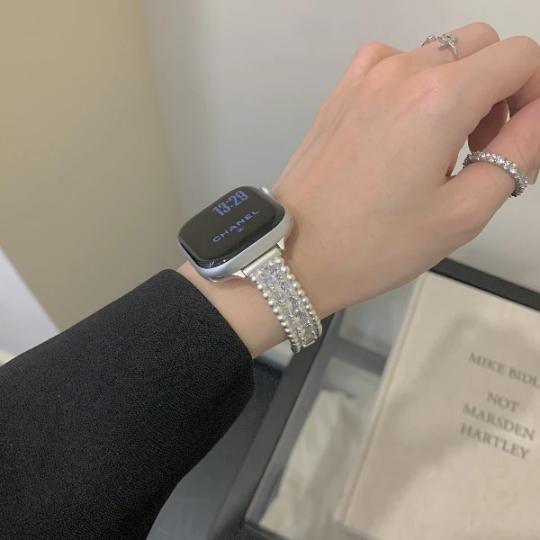 爆闪满钻珠珠锆石手镯表带适用iwatchS10苹果手表AppleWatchS987E