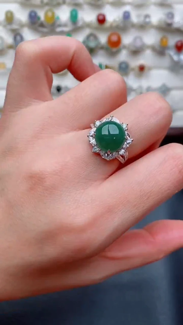 银S925镶嵌戒指翡翠...