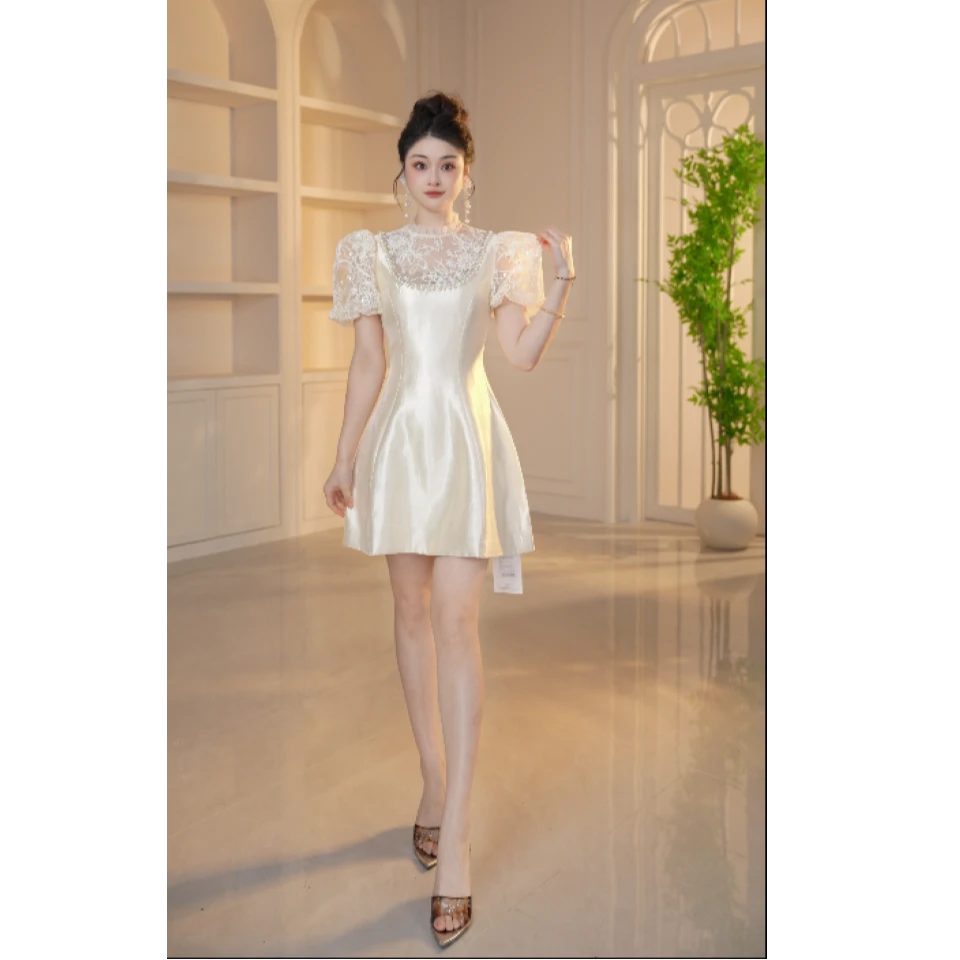 【显瘦定制】修身泡泡袖法式旗袍夏季连衣裙显瘦收腰气质21171