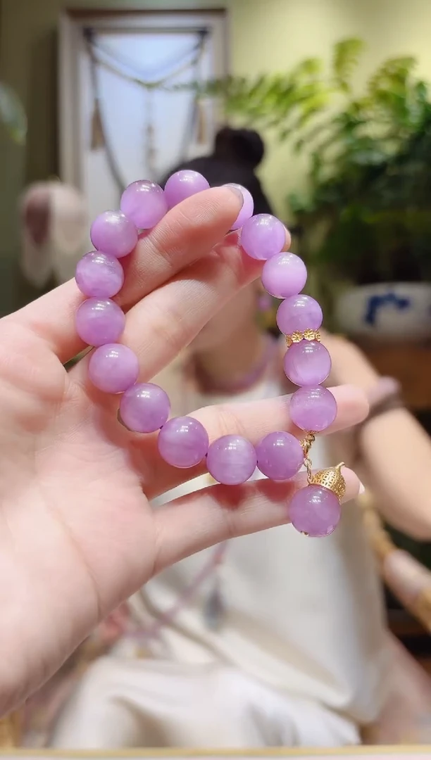【闪购商品】锂辉石手串18K金镶嵌花环单珠葫芦造型紫锂辉手串