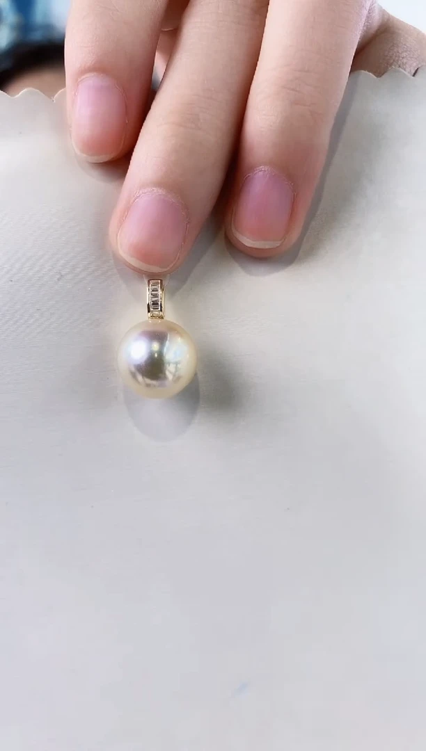 海水珍珠18K金镶嵌吊坠(不含链)12-13海水珍珠吊坠