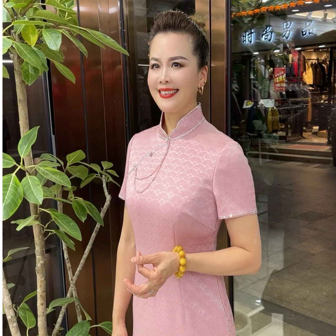 高级婚宴粉色时尚新中式修身礼服旗袍LY170799