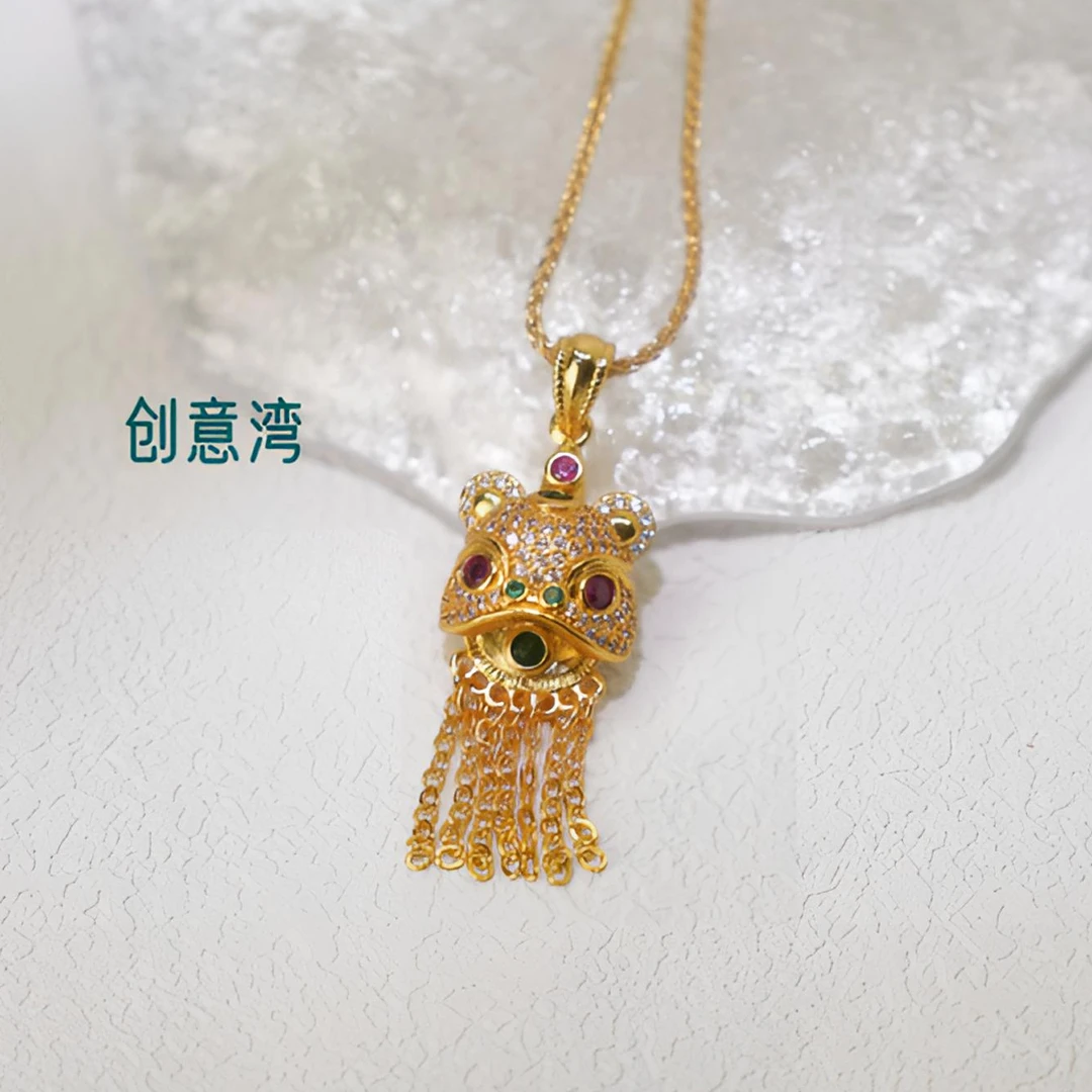 合金吊坠 国风满钻狮子头吊坠项链D2018