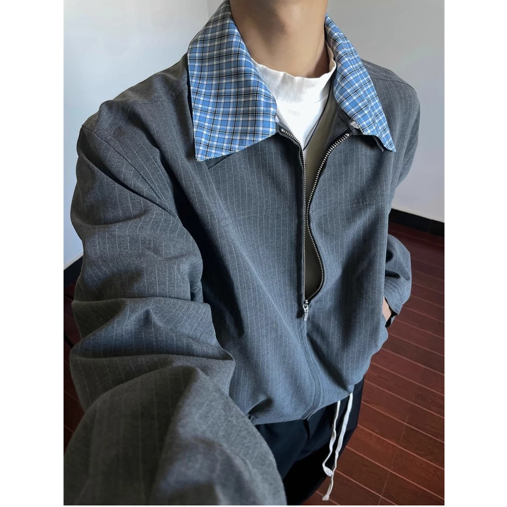 PIPIKISD假两件可拆卸双层领夹克男春秋季高级感正肩短款外套