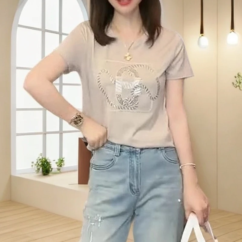 纯棉创意印花女t恤短袖2025年夏季新款正肩圆领显瘦洋气休闲装女