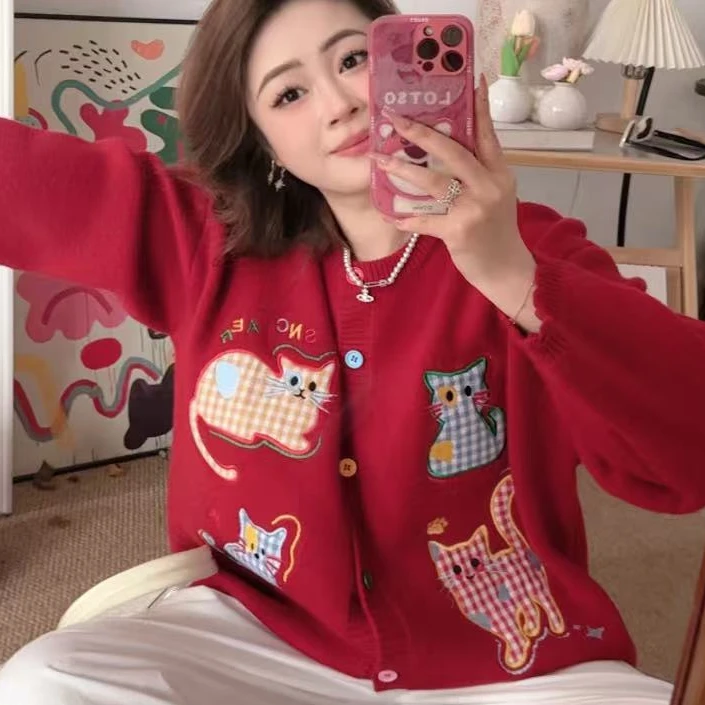 【对应编码001-050】2025新款大码甜美森系毛衣外套针织衫百搭宽松
