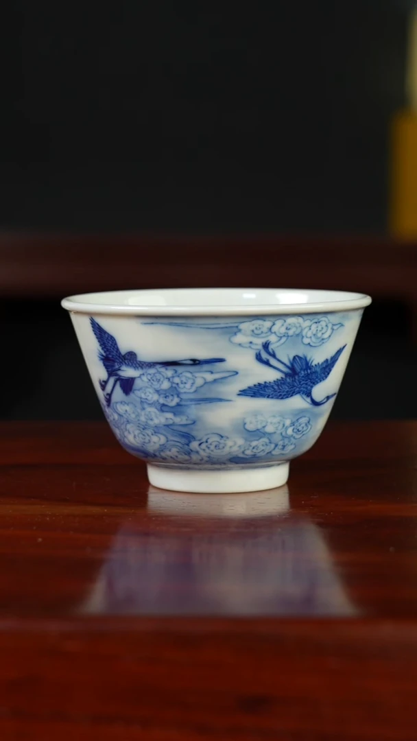 祖传窑真柴窑传承400年祥云仙鹤单杯