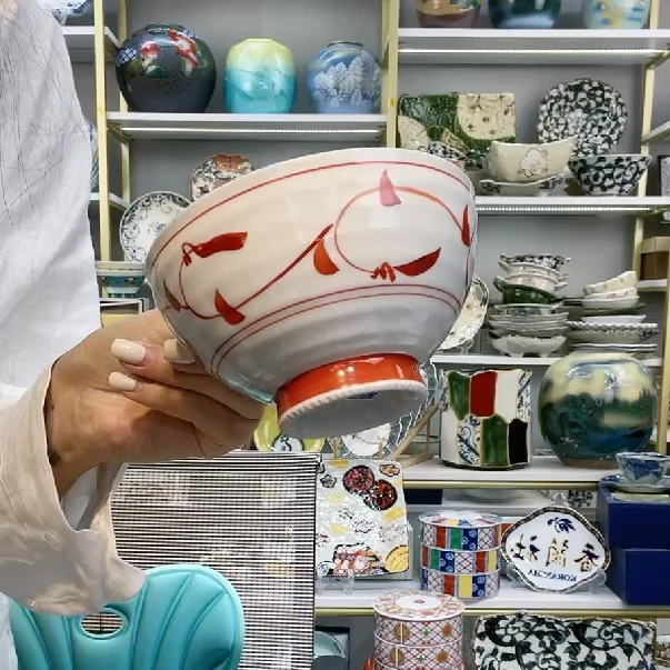 新福利六【单支】日本进口有田烧赤绘饭碗11.5cm-唐草